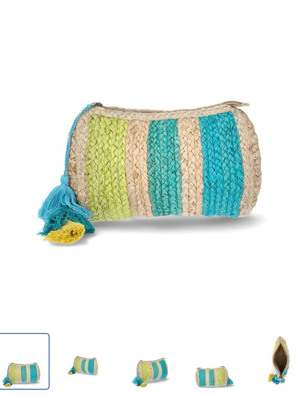 Striped Woven Tassel Wristlet - Turquoise & Lime